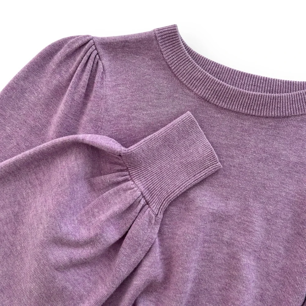 Lauren Ralph Lauren Women's XS Purple Puff Long Sleeve Belted Cotton Sweater Top - Picture 8 of 16